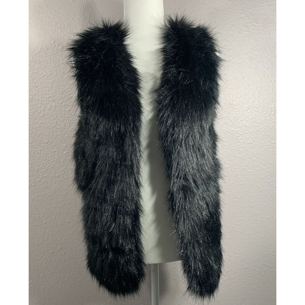 Sebby Collection Women's Black Faux Fur Vest W/ Pockets Knit Back Size Medium